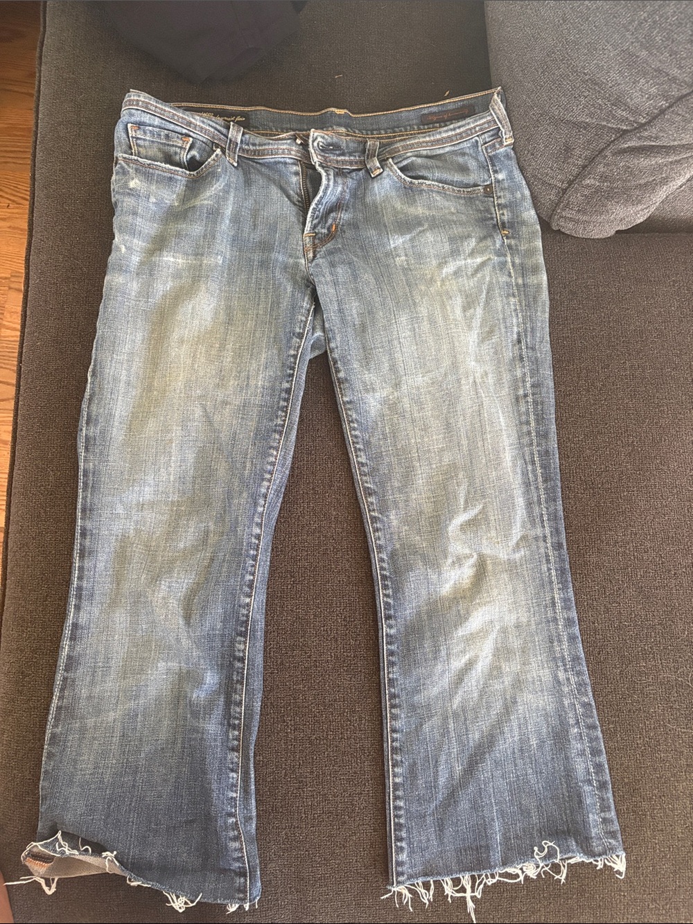 Citizens Of Humanity Faded Blue Flare Jeans with Frayed Hem